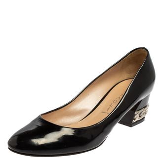 Casadei Black Patent Leather Block Heel Pumps