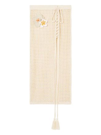 Alanui Where The Waves Begins floral-appliqu&eacute; tied midi skirt - women - Cotton/Polyamide - XS/S - Neutrals