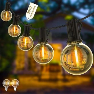 OEM Guirnalda De Luces Led Para Exteriores De 30 M, 50+2 Bombillas, Irrompible E Impermeable, Luces Led Conectables, Luz Blanca C&aacute;lida, Plug & Play, Para 