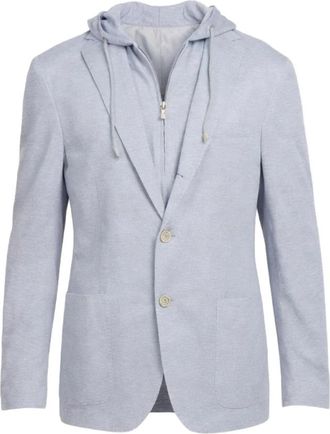 Eleventy Blazer van katoenmix met borstpaneel - Heren - Blazers - Blauw - L - Katoen - Jassen