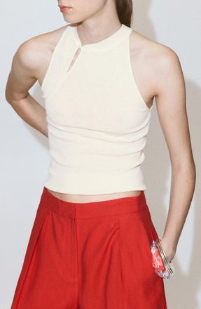 Mango Halter Neck Knitted Top in Ecru at Nordstrom, Size X-Small