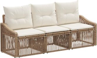 vidaXL Conjunto De Sof&aacute;s De Jard&iacute;n 3 Uds. Beige Rat&aacute;n Sint&eacute;tico Vidaxl