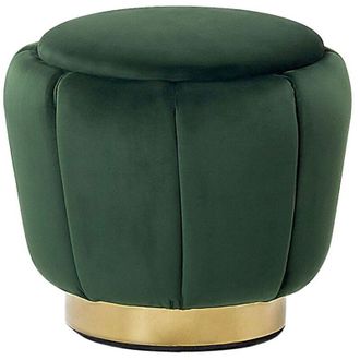 Beliani Pouf Verde Velluto Base dorata &oslash; 43 x 37 cm Arredo Glamour Poggiapiedi Irving
