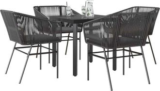 vidaXL Vidaxl - Juego De Comedor Jard&iacute;n 5 Piezas Cojines Rat&aacute;n Sint&eacute;tico Negro