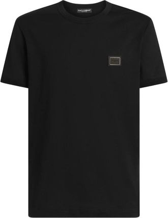 Dolce & Gabbana Katoenen T-shirt met Logoplaat - Heren - T-shirts - Zwart - L - Katoen - Tops