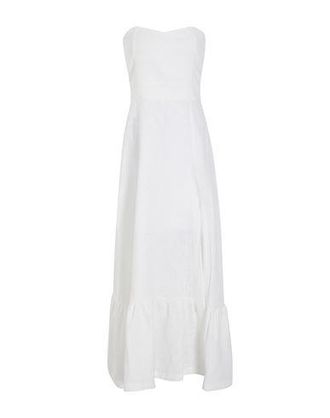 8 by YOOX LINEN BANDEAU FRONT-SLIT LONG DRESS