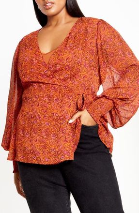 City Chic Iyla Print Wrap Front Top in Paisley at Nordstrom, Size Xxl