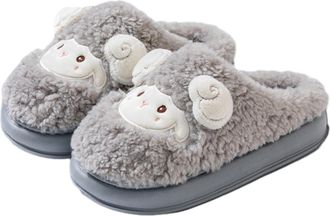 Generic Cow Print Slippers For Women, Unsex Cute Cartoon Cows Sheep Soft Fluffy Plush Warm Lightweight Winter Shoes (Gray, A, Adult, Women, 6.5, Numeric Range