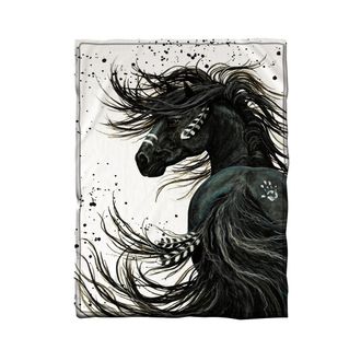 OEM Manta Polar - 150 X 200 Cm - Estampa Caballo Negro - Microfibra 100 % Poli&eacute;ster - Para Sof&aacute; Cama Camping Interior Exterior - 1 Unidad