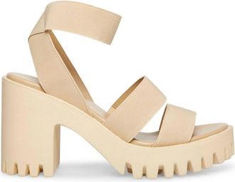 Madden Girl Womens Lug Sole Ankle Strap Slip On Heeled Sandals In Beige