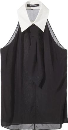 Karl Lagerfeld Sleeveless Collar Tie Top - Dames - Tops zonder mouwen - Zwart - M - Tops