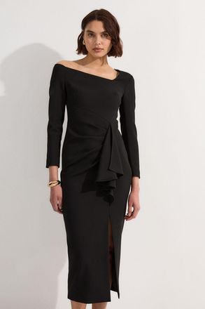 Karen Millen Womens Stretch Crepe Asymmetric Neckline Draped Maxi Dress - Black - Size 6 UK