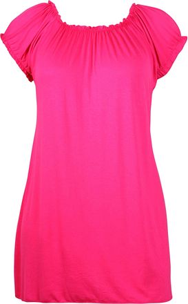 Purple Hanger Womens Plus Size Short Sleeve Ladies Elasticated Neck Long Tunic Plain Gypsy Top Cerise 18 - 20 (2)