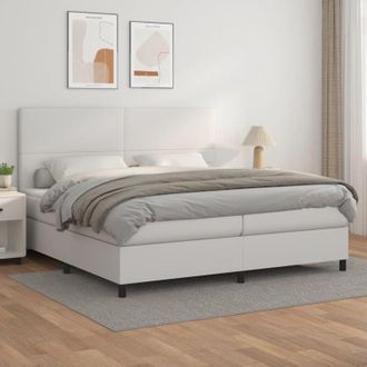 vidaXL Vidaxl - Cama Box Spring Con Colch&oacute;n Cuero Sint&eacute;tico Blanco 200x200 Cm