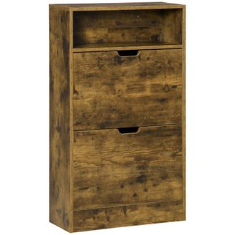 HOMCOM Rustic 2 Flip Door Shoe Cabinet with Adjustable Divider and Open Shelf | TJ Hughes