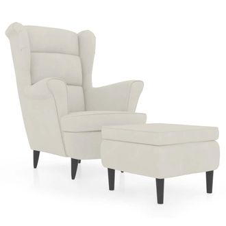 vidaXL Vidaxl Poltrona Con Schienale Ad Ala Con Poggiapiedi Crema In