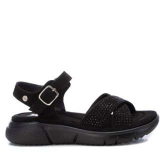 Xti Womens Flat Suede Sandals In Black