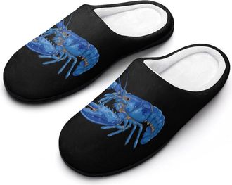 Generic Hand-Drawn Blue Lobsters Slippers Men Winter Warm Cotton Anti-Slip Indoor Slip-Ons House Shoes