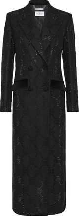 Philipp Plein Maxi Coat Strass Monogram - Dames - Mantel - Zwart - XS - Katoen - Jassen