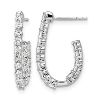 Diamond2Deal 14K White Gold 1 ct Lab Grown Diamond In and Out J- Hoop Earrings VS Clarity, G-H Color