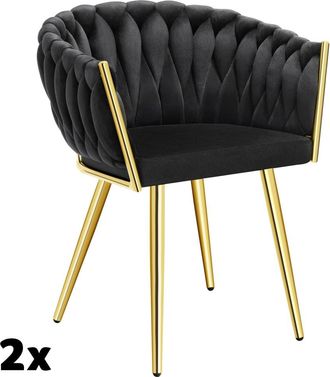 TecTake 2 sillas de comedor, terciopelo y anudado, 60,5x55x75 cm, negro/oro