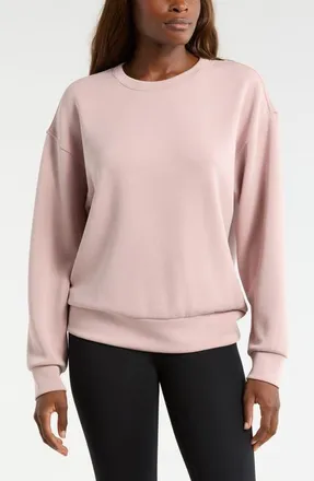 Zella Soft Luxe Boxy Crew Sweatshirt in Pink Fawn at Nordstrom, Size X-Small