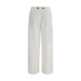 Brunello Cucinelli Brunello Cucinelli Womens Wide Leg Drawstring Pants - Light Grey Cotton - Size Medium