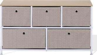 Mobili Rebecca Aparador horizontal con 5 cajones de metal y tela beige y blanco