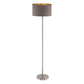 Loops Floor Lamp Light Satin Nickel Shade Cappuccino Gold Fabric Pedal Switch E27 in Metallics