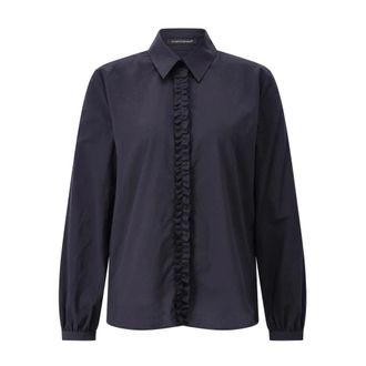 Luisa Cerano Overhemden, Dames, Blauw, L, Katoen, Katoen Voile Ruche Blouse