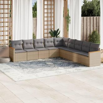 vidaXL Juego De Sof&aacute;s Jard&iacute;n Con Cojines Beige Mezcla 9 Pzas Rat&aacute;n Pe Vidaxl