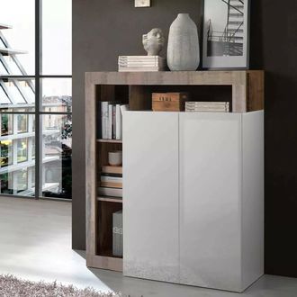 Dmora Aparador De Dise&ntilde;o Moderno Con 2 Puertas Y Estantes, Mueble De Almacenamiento, Buffet De Cocina, Aparador Made In Italy, 108x42h127 Cm, Color Blanco Y