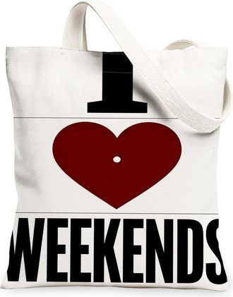 Generic I Love Weekends Canvas Tote Bags, Stylish Reusable Grocery Bags, Lightweight Washable Shoulder Strap for Outdoor Travel Sho, White, 13x15 Inch