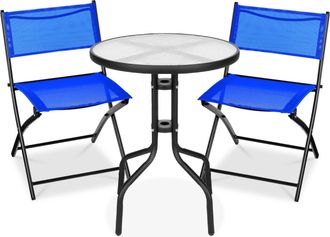 Best Choice Products 3-Piece Patio Bistro Dining Furniture Set w/ Round Textured Glass Tabletop, Folding Chairs