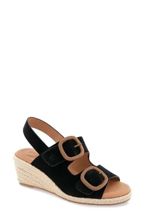 Gentle Souls Greca Espadrille Slingback Platform Wedge Sandal in Black Suede at Nordstrom, Size 9.5