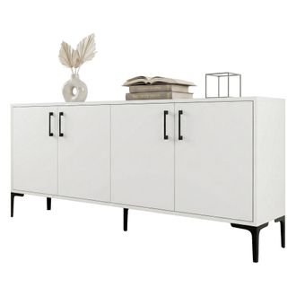 Dmora Aparador Pollein, Alacena 2 Estantes, 4 Puertas, 4 Compartimientos, 180x35x78h Cm Blanco