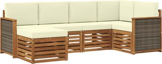 vidaXL Conjunto De Sof&aacute;s De Exterior 5 Uds. Natural Y Crema Vidaxl