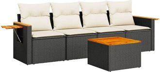 vidaXL Set De Muebles De Jard&iacute;n 5 Pzas Y Cojines Rat&aacute;n Sint&eacute;tico Negro Vidaxl