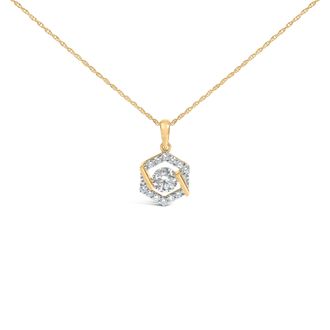 House of Brilliance 10K Yellow Gold Plated.925 Sterling Silver 1.0 Cttw Lab Grown Diamond Hexagon Halo Pendant Necklace