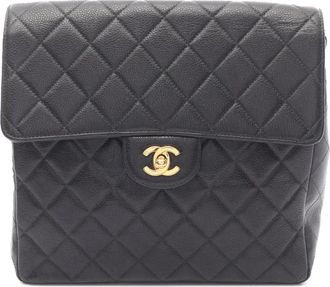 Chanel 1996-1997 CC Quilted Caviar backpack - Zwart