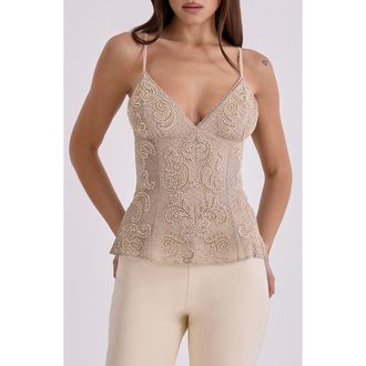 House of CB Catarina Beaded Georgette Camisole in Vintage Ivory at Nordstrom, Size X-Small