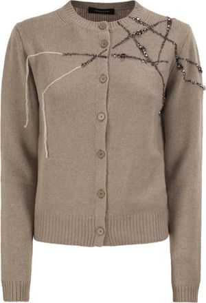 Fabiana Filippi Vest met Kristallen - Dames - Vesten - Bruin - 2XS - Truien & Vesten