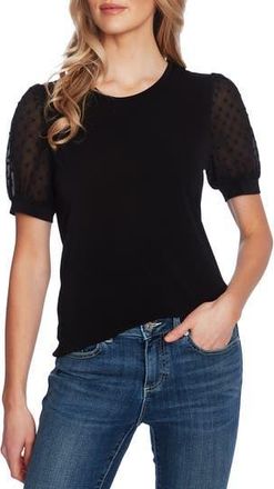 CeCe by Cynthia Steffe Clip Dot Puff Sleeve Top in Rich Black at Nordstrom Rack, Size X-Large