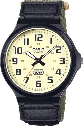 Casio Mens Cream Dial Watch with Black Resin Case and Nylon Strap - MW-240B-3BVCF