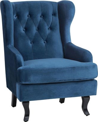Beliani Beliani - Sill&oacute;n Orejero De Terciopelo Azul Patas Negras Capiton&eacute; Brazos Empotrados Moderno Escandinavo Alta