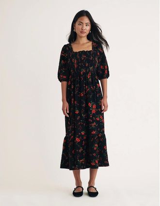 Nobody's Child Womens Elsa Square Neck Midi Dress - Black - Size: 18