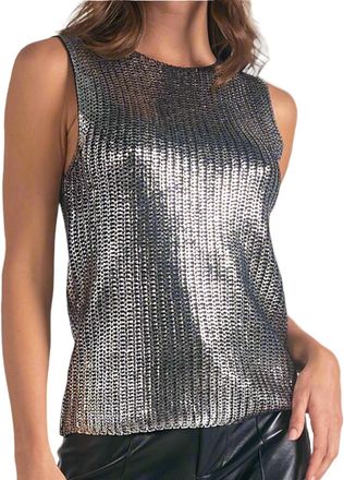 Elan Shine On Sleeveless Sweater In Silver
