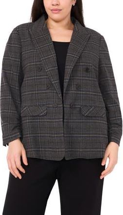 Halogen Plaid Scrunch Sleeve Blazer in Grey/Aegean Blue at Nordstrom Rack, Size 1X