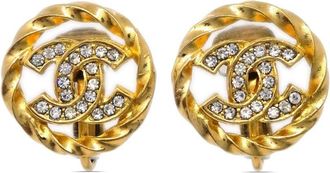 Chanel 1990-2000s CC button clip-on earrings - women - Gold Plated/Rhinestone - One Size