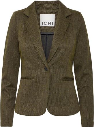 Ichi Elegante Jacquard Blazer Jas Zwart/Lizard - Dames - Blazers - Groen - 2XL - Leer - Jassen